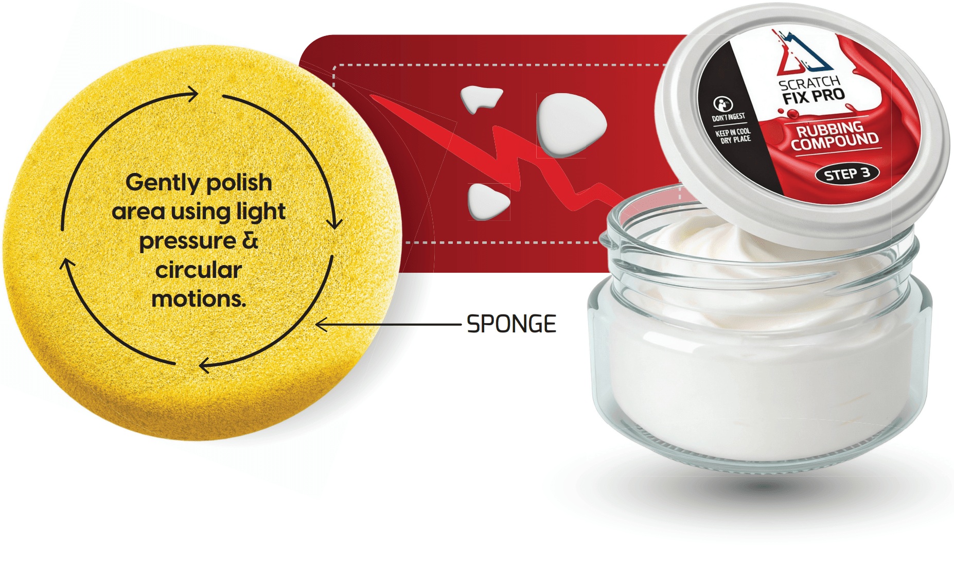 Step 3 diagram — applying the rubbing compound